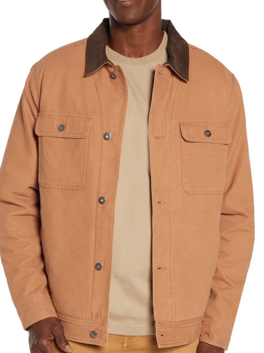 Woolrich Canvas Work Jacket Mens Xl Brown Canvas Sherpa Lined w corduroy collar